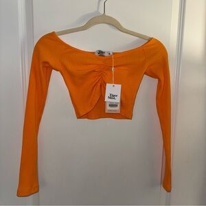 Tiger Mist Orange Long Sleeve Tie Front Crop Blouse